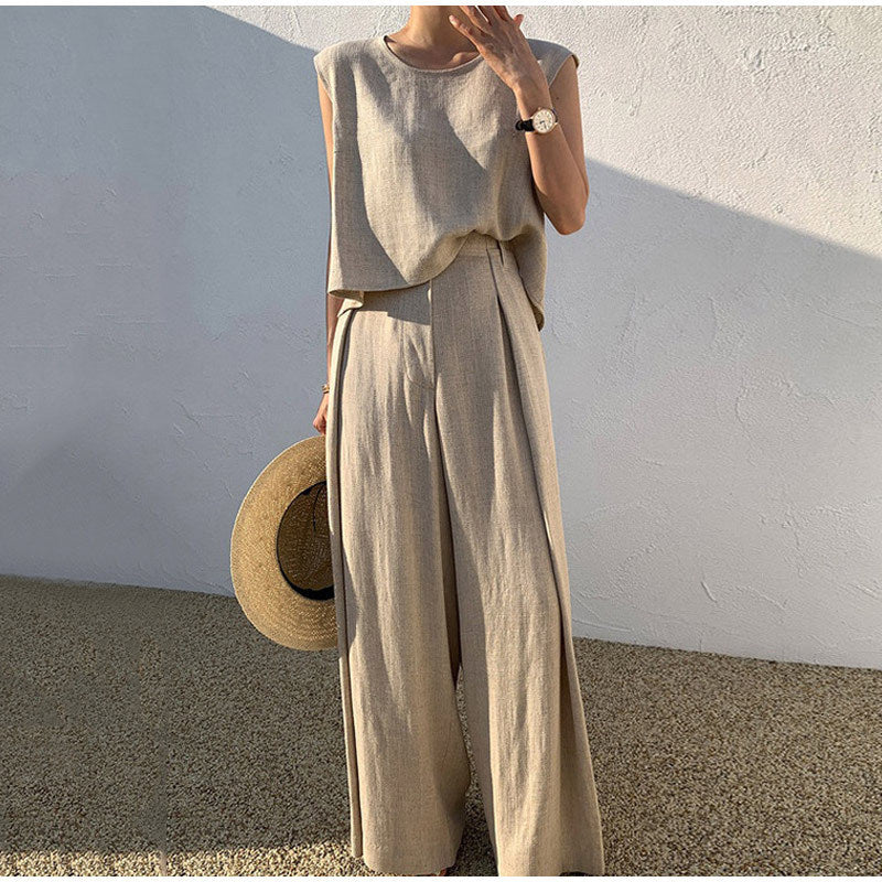 Top-wide leg pants two-piece set