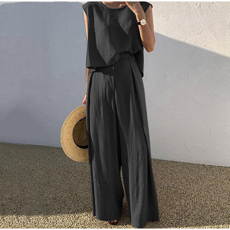 Top-wide leg pants two-piece set
