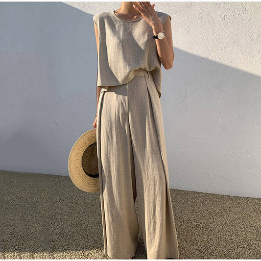 Top-wide leg pants two-piece set