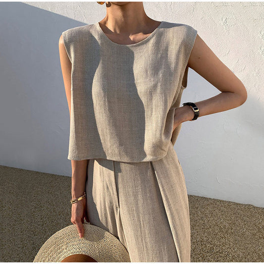 Top-wide leg pants two-piece set